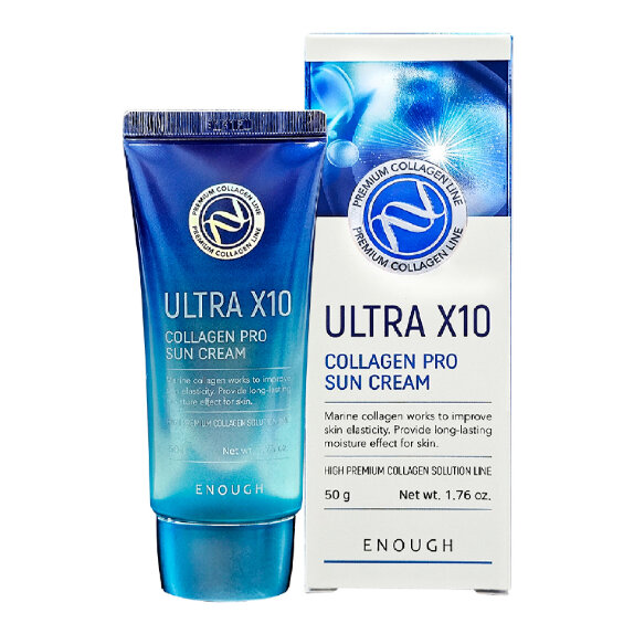 Заказать онлайн Enough Солнцезащитный крем с коллагеном Ultra X10 Collagen Sun Cream Spf50+ Pa++++ в KoreaSecret