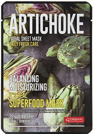 Заказать онлайн Dermal Противоотечная маска-салфетка с экстрактом артишока It's Real Superfood Mask Artichoke в KoreaSecret