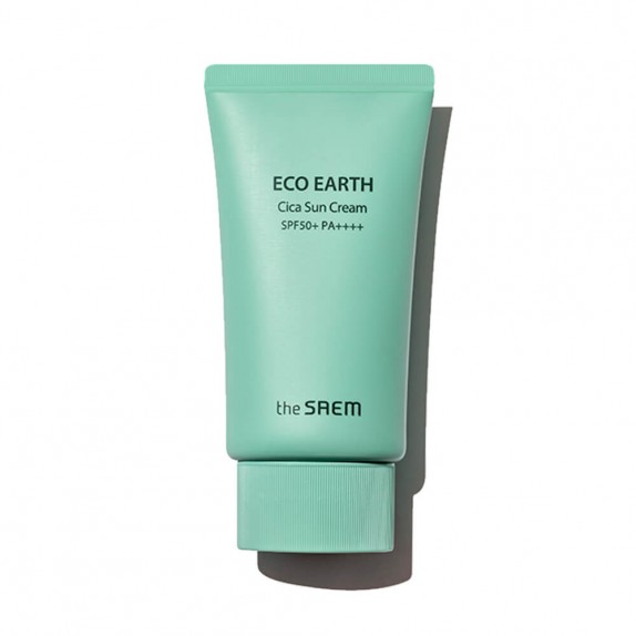 Заказать онлайн The Saem Солнцезащитный крем для чувствительной кожи Eco Earth Cica Sun Cream SPF 50+ PA+++ в KoreaSecret