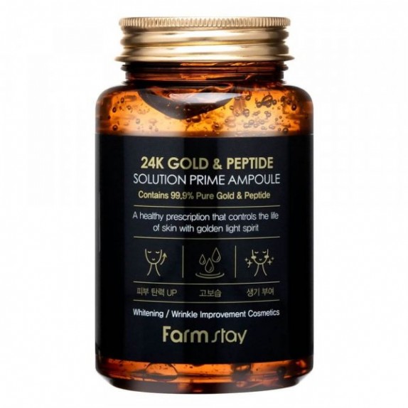 Заказать онлайн Farmstay Антивозрастная ампульная сыворотка с 24K золотом и пептидами 250мл 24K Gold & Peptide в KoreaSecret