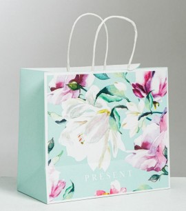 Заказать онлайн Пакет подарочный крафтовый «Present» 25 × 22 × 12 см в KoreaSecret