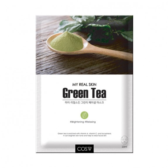 Заказать онлайн Cos W Маска-салфетка с экстрактом зелёного чая My Real Skin Green Tea Facial Mask в KoreaSecret