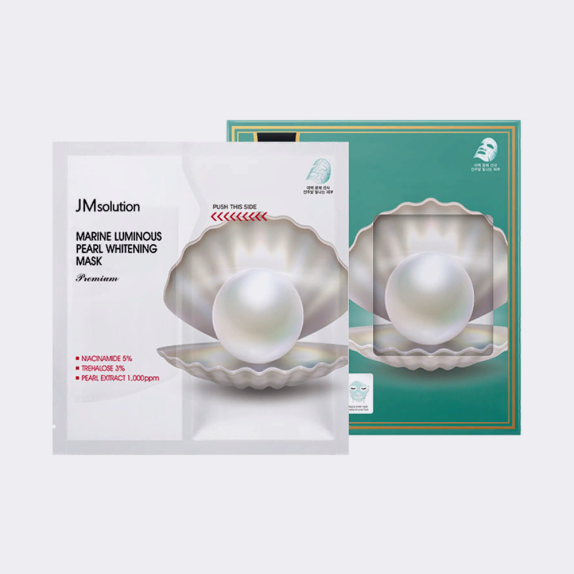 Заказать онлайн JMsolution Премиальная маска-салфетка с отбеливающим эффектом с жемчугом Marine Luminous Pearl Whitening Mask Premium в KoreaSecret