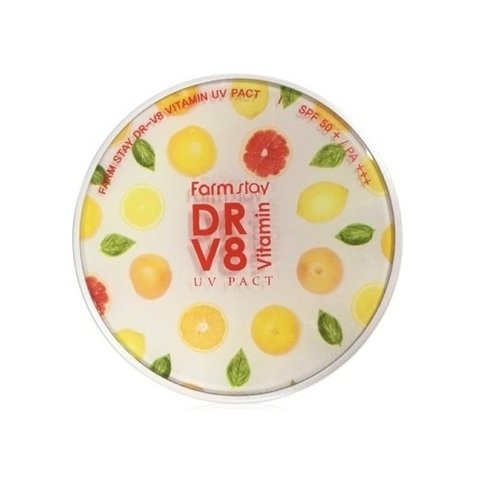 Заказать онлайн Farmstay Компактная пудра+запаска с витаминами 13 DR-V8 Vitamin UV Pack SPF50+ PA+++ в KoreaSecret