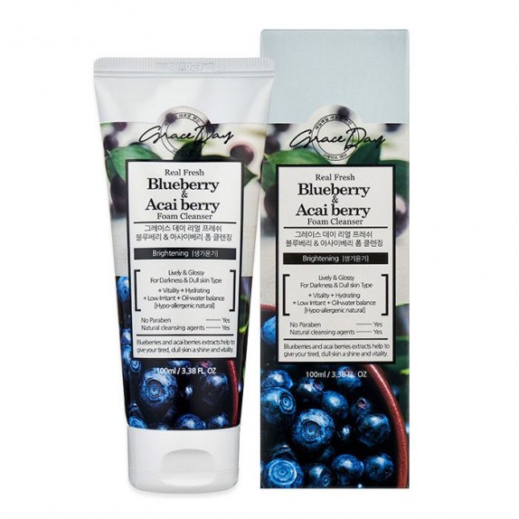 Заказать онлайн Grace Day Пенка для умывания с экстрактами черники Real Fresh Blueberry & Acai Berry Foam Cleanser в KoreaSecret