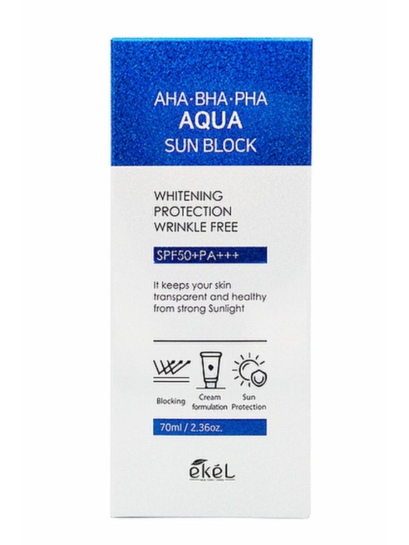 Заказать онлайн Ekel Крем солнцезащитный для лица с гиалуроновой кислотой AQUA Sun Block SPF 50 в KoreaSecret