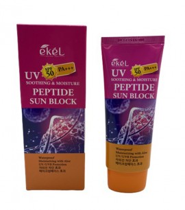 Заказать онлайн Ekel Крем солнцезащитный для лица с пептидами UV peptide ampule Sun Block SPF 50 в KoreaSecret