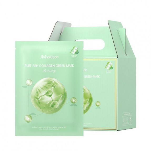 Заказать онлайн JMsolution Зеленая Маска-салфетка с коллагеном и с центеллой  Pure Fish Collagen Green Mask в KoreaSecret