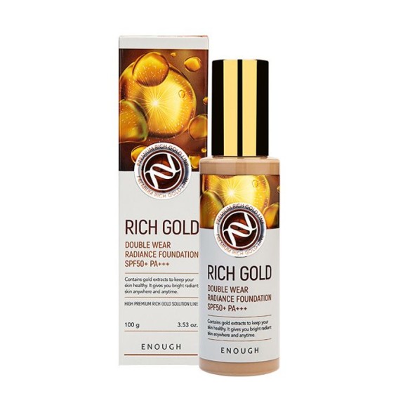 Заказать онлайн Enough Тональная основа с золотом для сияния кожи 21 тон Rich Gold Double Wear Radiance Foundation SPF50+ PA+ в KoreaSecret